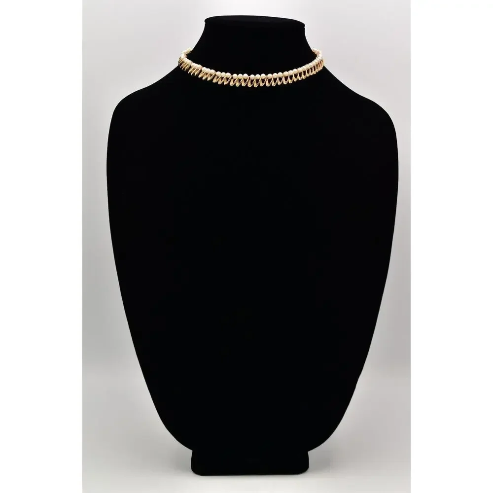 Crown Trifari Vintage Choker Necklace Pearl Brushed Gold Signed 50s 1940s BinBL